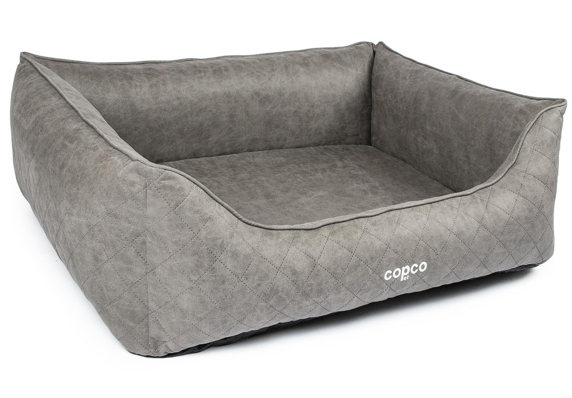 CopcoPet – Hundebett Hugo in Velourlederoptik M 80x60cm Grau – Hundekissen Schaumstoff mit abnehmbarem & waschbarem Bezug – Bequemer Hundekorb mit erhöhten Rändern & Rutschfester Unterseite