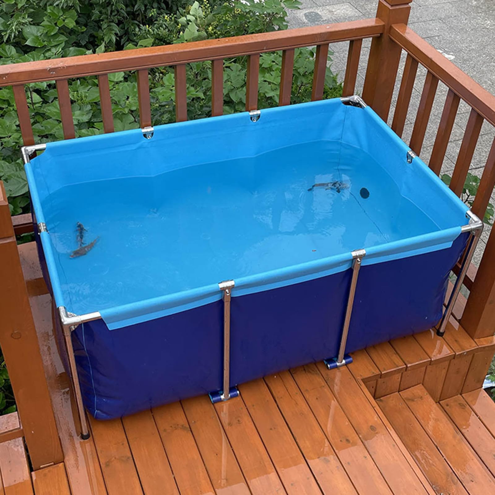 Pool oberirdischer Aquarium-Pool-Teich mit Ablassventil, PVC-Leinwand mit Stahlrahmen für Teiche, Aquarium, Koi-Goldfisch, tragbarer Wasserspeichertank, faltbar,150 * 100 * 60cm