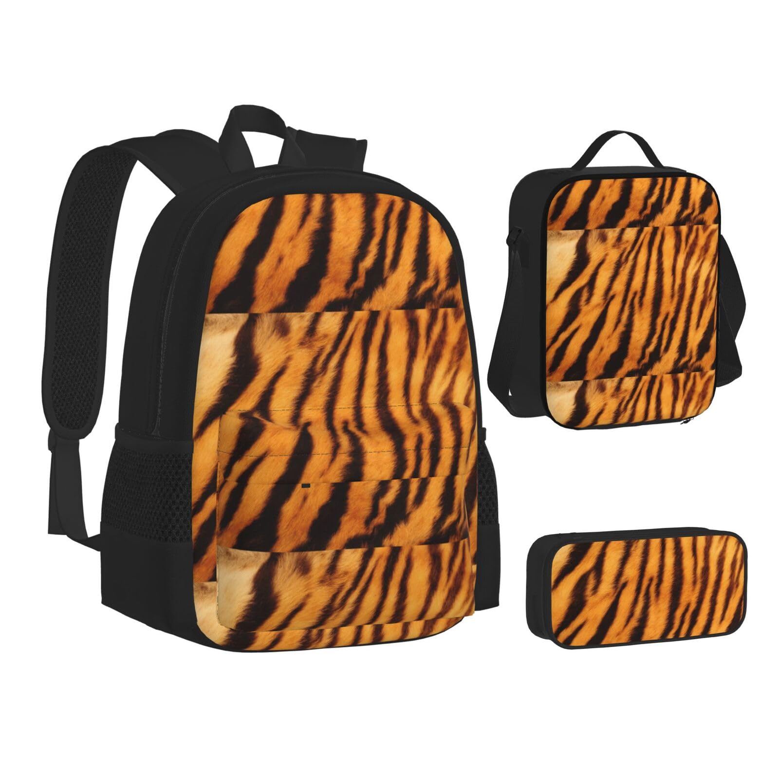 WURTON Büchertasche mit Tiger-Streifenmuster, 3-in-1, Schulrucksack-Set, Kinderrucksack