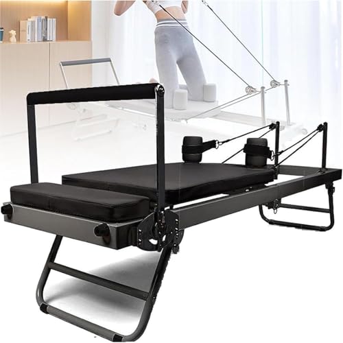 lwjunmm Pilates Reformer für Zuhause AnfäNger Faltbare Pilates MaschinenausrüStung FüR Zuhause Pilates Reformer Maschine mit Metallfeder für Haus Studio-Training,Black-dual-usetype