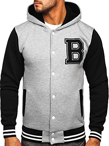 BOLF Herren Kapuzenpullover Hoodie Sweatshirt mit Kapuze Pullover Pulli Langarmshirt Print Aufdruck Motiv Freizeit Sport Fitness Outdoor Casual Style 07 Grau L [1A1]