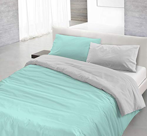 Natural Colour Doubleface Bettbezug, 100% Baumwolle, Wasser grün/hell Grau, Kleine Doppelte