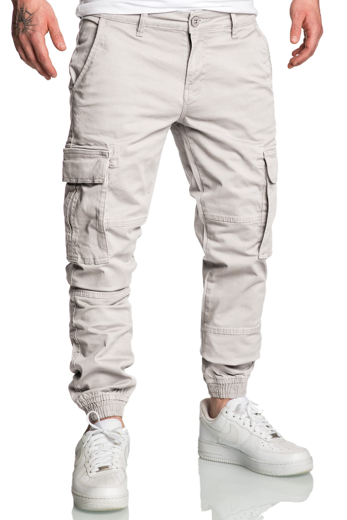 Amaci&Sons Jogger Cargo Herren Chino Jeans Hose 7020 Hellgrau W30