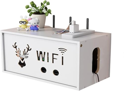 TT Wandmontierte WLAN-Aufbewahrungsbox, Router-Aufbewahrungsbox, mehrschichtiges Desktop-WLAN-Aufbewahrungsregal aus Holz mit Verschluss, Set-Top-Box, Fernbedienung, Netzkabel-Steckdose, Auf