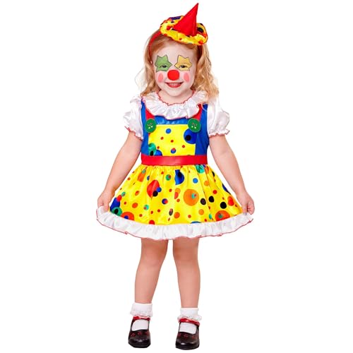 Widmann - Kinderkostüm Clown, Kleid, Minihut, Karneval, Mottoparty