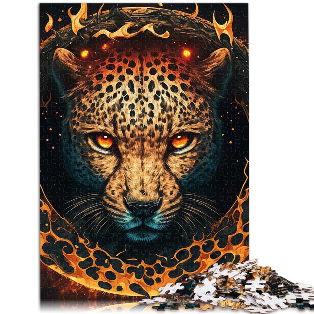 Puzzlespiel Feuer-Leopardenkopf-Puzzle 1000-teiliges Holzpuzzle Familienspiel zum Stressabbau Schwieriges Herausforderungspuzzle 1000 Teile (50 x 75 cm)