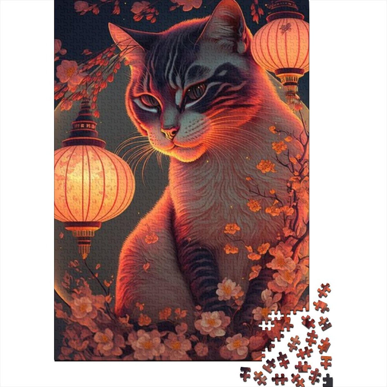 500-teiliges Puzzle „Fantasy Cat“, Puzzle für Erwachsene und Jugendliche, Holzbrett-Puzzle, Spielzeug, Denkspiel, Größe: 52 x 38 cm