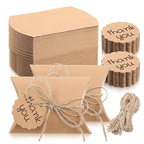 Ghulumn 150-teiliges Set aus Kraftpapierkissen, Süßigkeiten-Box, Hochzeitsbox, Dankeschön-Etikett und Bindfäden für Hochzeit, Babyparty