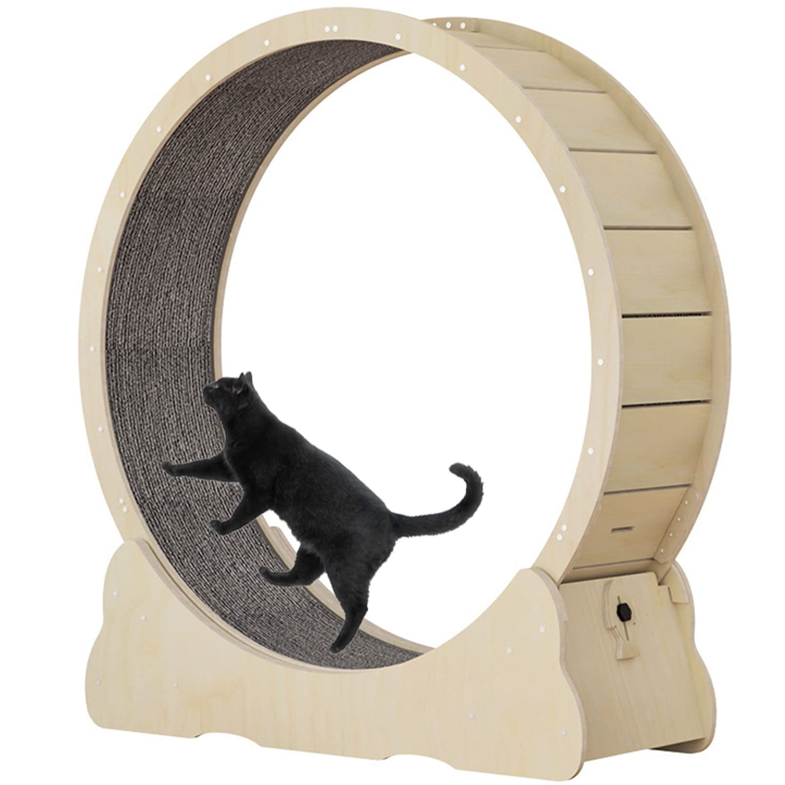 REOTEL Massivholz Katzenlaufrad Leises Kleines Mittelgroßes Laufrad für Katzen, Kleine Lücke Haustier Katze Laufrad Spielzeug mit Bremse für Wohnungskatzen,Wood Color,S