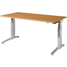 Schäfer Shop Genius Schreibtisch PLANOVA ERGOSTYLE, elektrisch höhenverstellbar, Rechteck, C-Fuß, B 1600 x T 800 x H 645-1305 mm, Buche/weißaluminium