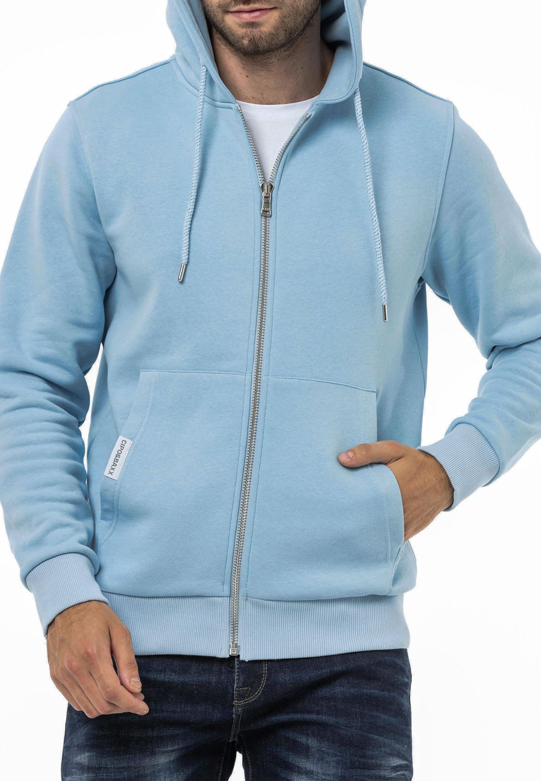 Cipo & Baxx Herren Sweatjacke Sweatshirt Basic Kapuzenpullover Reißverschluss Sweat CL556 Blau XXL