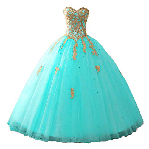 Zorayi Damen Elegante Liebsten Lang Tüll Formellen Abendkleid Ballkleid Hochzeitskleider Türkis Größe 42