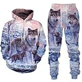 RIAAJ 3D wolf Jogginganzug Herren Jogging Sportanzug Fitness Sporthose Hose Hoodie Herren Trainingsanzug Zweiteiliges Set Freizeitanzug mit Löwen Tigermuster Sportsw (A15,4XL)