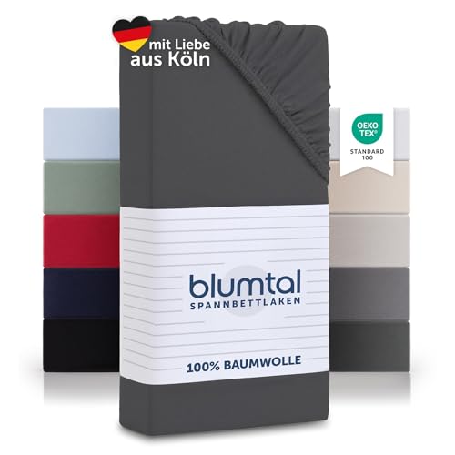 Blumtal Basics Baumwolle 2er-Set Topper Spannbettlaken 200 x 200 cm - 100% Baumwolle Bettlaken, bis 15cm Topperhöhe, Anthrazit