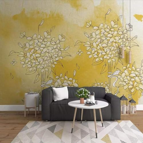 Minimalistische Gelbe Blumen 3D Tapete Poster Restaurant Schlafzimmer Wohnzimmer Sofa TV Dekorative Wand-200cm×140cm