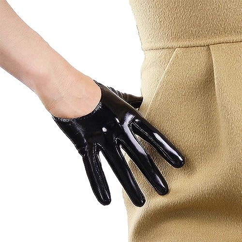 DooWay Schwarze super lange Lederhandschuhe für Frauen aus künstlichem Lack PU Sexy Oper Glänzend Paar Fingerhandschuhe Cosplay Passende, Schwarz 13 cm, 13 cm