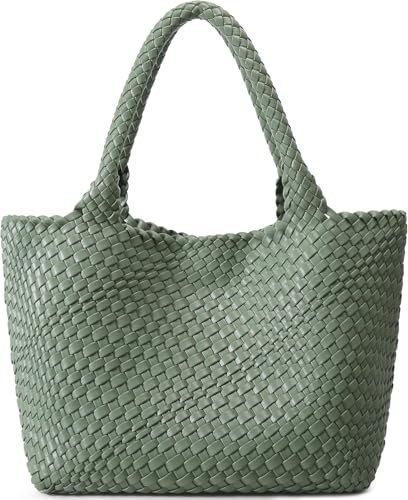 Damen 1135 Gewebte Tragetasche, Schultertasche, HOBO-Tasche, Bohnengrün