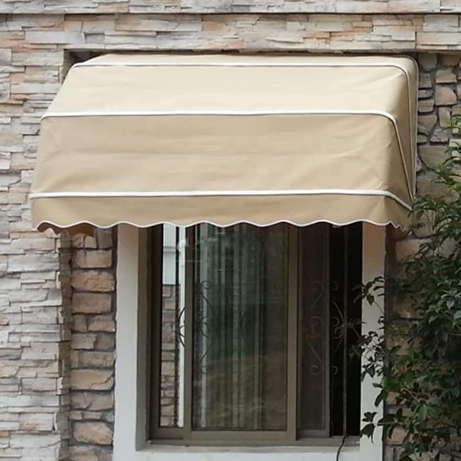 Tür-/Fenstermarkise – festes, wasserdichtes Regen- und Schneeschutz-Überdachung für den Außenbereich mit Aluminiumrahmen für die Veranda-Dekoration, anpassbar, Khaki, 70 x 60 x 60 cm