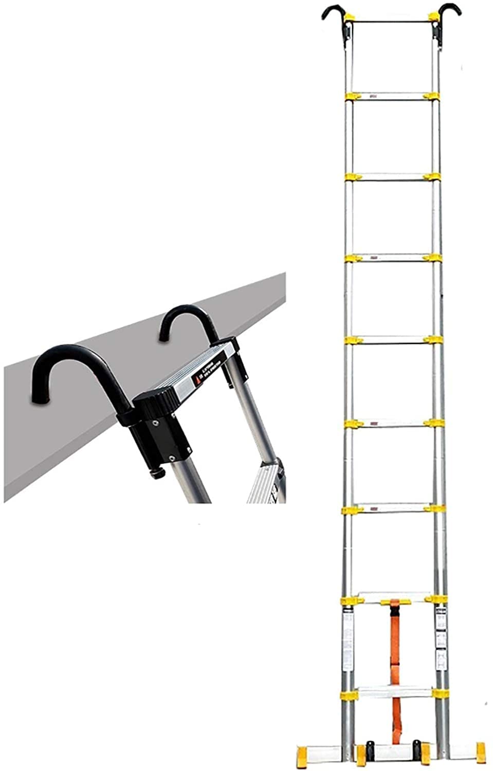 16,5 Fuß/20 Fuß Teleskop-Ausziehleiter aus Aluminium, mit Haken und Stabilisator, robuste, zusammenklappbare Mehrzweck-Teleskopleiter für Bäume/Dächer (Größe: 3,8 m/12,5 Fuß) (5,8 m/19 Fuß) Ambitious