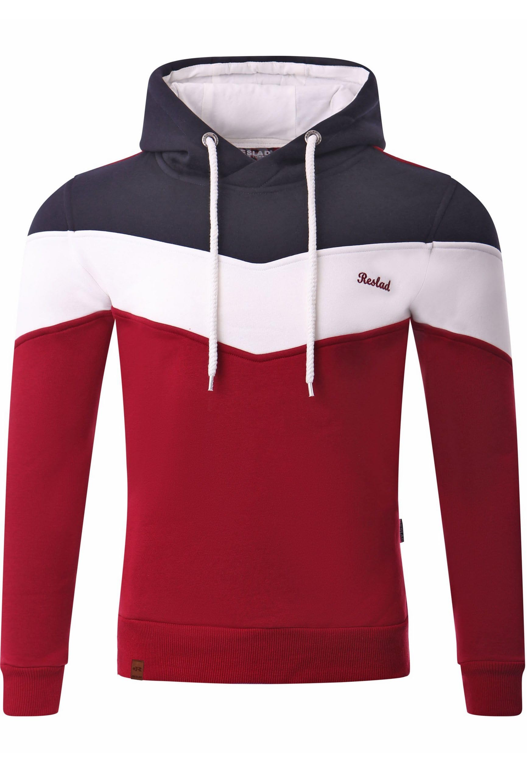 Reslad Kapuzenpullover Herren Sweatshirt | Hoodie Männer Pullover aus bequemer Baumwolle RS-1008 Navyblau-Bordeaux S