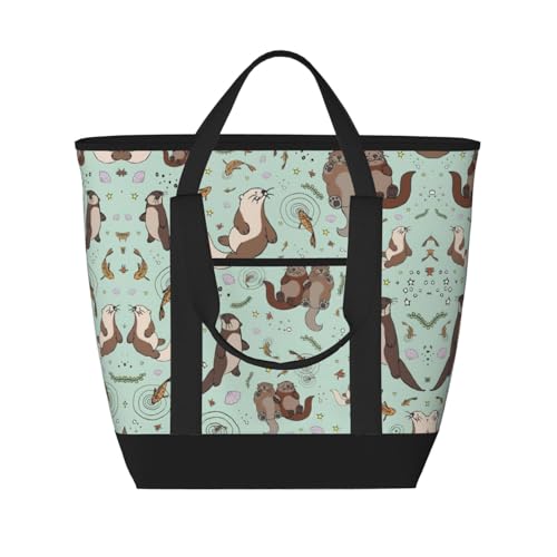 YQxwJL Otter-Aufdruck, große Kapazität, isolierte Lunchtasche, wiederverwendbare Einkaufstasche mit Reißverschluss, für Damen und Herren