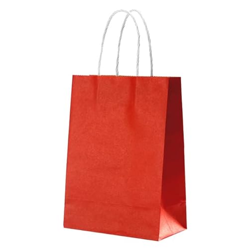 10 Stück Kraftbeutel Papier Geschenktüten Wiederverwendbare Einkaufstüten zum Verpacken Handwerk Geschenke Hochzeit Geschäft Einzelhandel Partytüten-rot,21x27x11cm,20 Stück