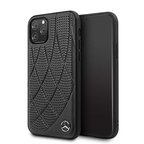 Mercedes-Benz Handyhülle für iPhone 11 Pro Hardcase Echt Leder Gesteppte Perforierung Design Schwarz | Leicht zugängliche Anschlüsse | Fallschutz Hülle | Offiziell lizenziert