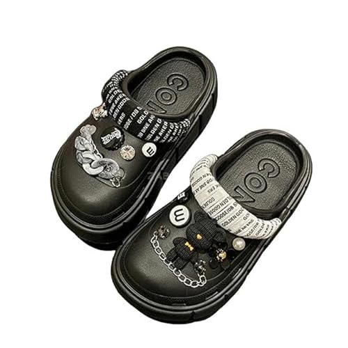 Clogs DIY Pantoffel Im Freien Im Freien Dick-Soled-Schuhe Pantoffeln Sommer 6 cm Dicker Locked Eva Sandalen Mädchen Gartenschuhe-Schwarz-5-36-37 (22,1-23 cm)