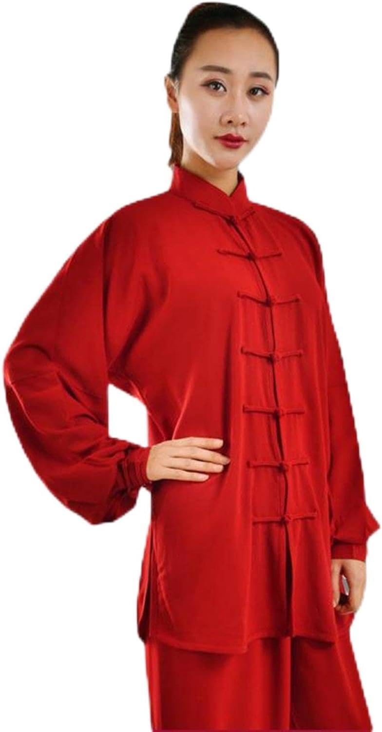 NERHWIVS Kampfsport-Tai-Chi-Anzug, handbestickt, Unisex, chinesischer traditioneller Wing Chun-Anzug, Baumwolle, Tai Chi, chinesisches Kung Fu,Red-XXL