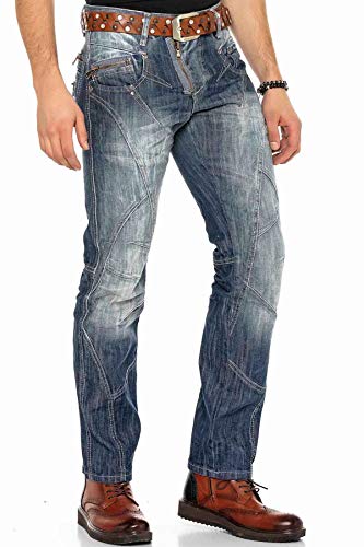 Cipo and Baxx Herren Regular Fit Jeans Hose Straight Jeanshosen Blau Denim Tiefer Bund Designer Stylisch Sportlich W36 L36 Blau