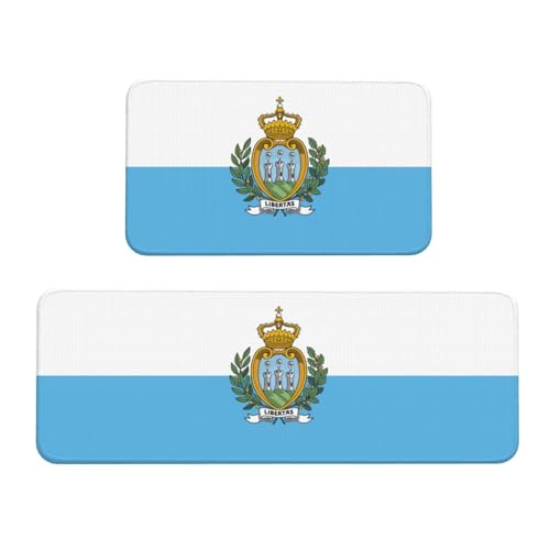 YQxwJL Küchenteppich, Motiv: Flagge von San Marino, rutschfeste Küchenmatte, 2er-Set, bequeme Stehmatten für Küche, Büro