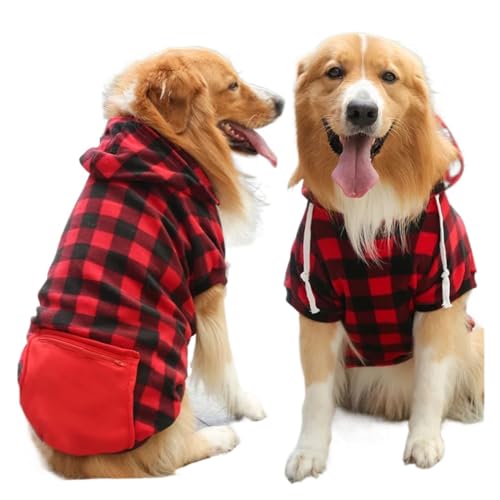 Hunde-Wintermantel, Haustierjacke, kariert, wendbar, für kaltes Wetter, Hundekleidung, passend für kleine, mittelgroße und große Hunde (rotes Karo, 5XL (25–45 kg))