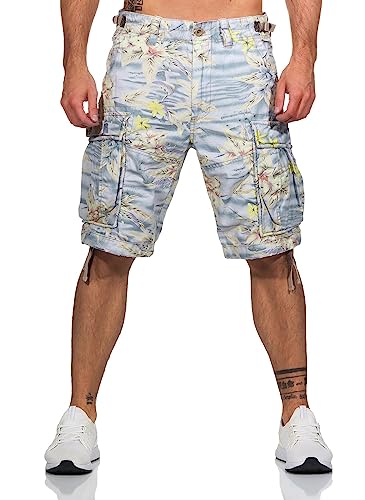 Jet Lag Cargo Shorts 17-131 mit floralem Muster - Flower Green, Flower Blue, Hawaii Flower, Farbe:Purple Hawai Flower, Größe:W33