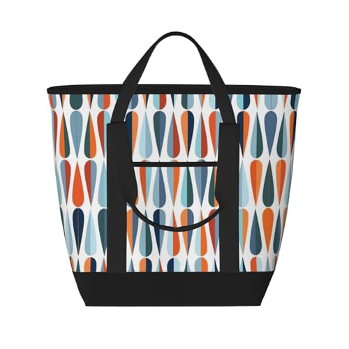 YQxwJL Mid Century Moderne Retro-Einkaufstasche mit Tropfenformen, großes Fassungsvermögen, isolierte Lunchtasche, wiederverwendbare Einkaufstasche mit Reißverschluss für Damen und Herren