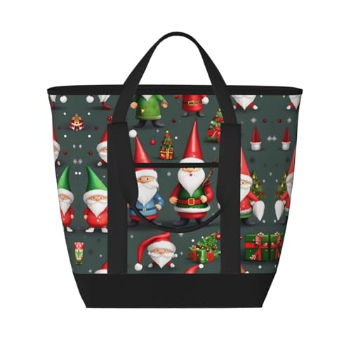 YQxwJL Isolierte Kühltasche mit weihnachtlichem Zwergen-Druck, großes Fassungsvermögen, Einkaufstasche, Reisetasche, Strand, wiederverwendbare Einkaufstasche für Erwachsene, Schwarz, Einheitsgröße