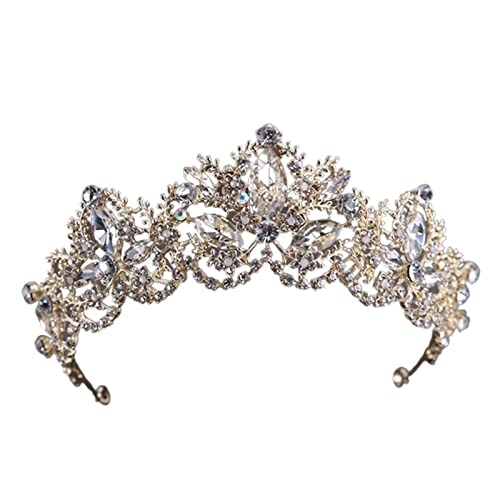 AIHEDOUJ Silber Farbe Kristall Hochzeit Tiara Königin Krone für Sommer Frauen Braut Haarschmuck Zubehör Krone Schmuck Hochzeit Diadem (Größe: Gold) Stirnbänder (Größe: Gold)