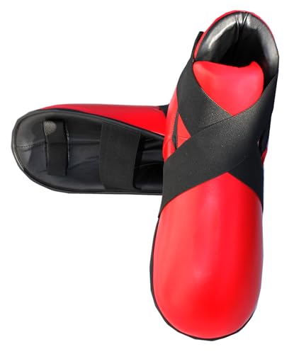 LISARO Fußschutz Fußschützer Kickboxen Kick-Boxen Safety, Kickschuhe, Boxschuhe, Halbkontaktstiefel Kickboxen Taekwondo Fußschutz ROT Gr. XS bis L (XS)