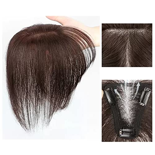 Perücken Pony Perücke Stück Voll Echthaar Patch Fluffy Erhöhen Sie das Haarvolumen Flauschige Abdeckung Graues Haar Damenperücke(Color:16-(8-10)22CM-brown)