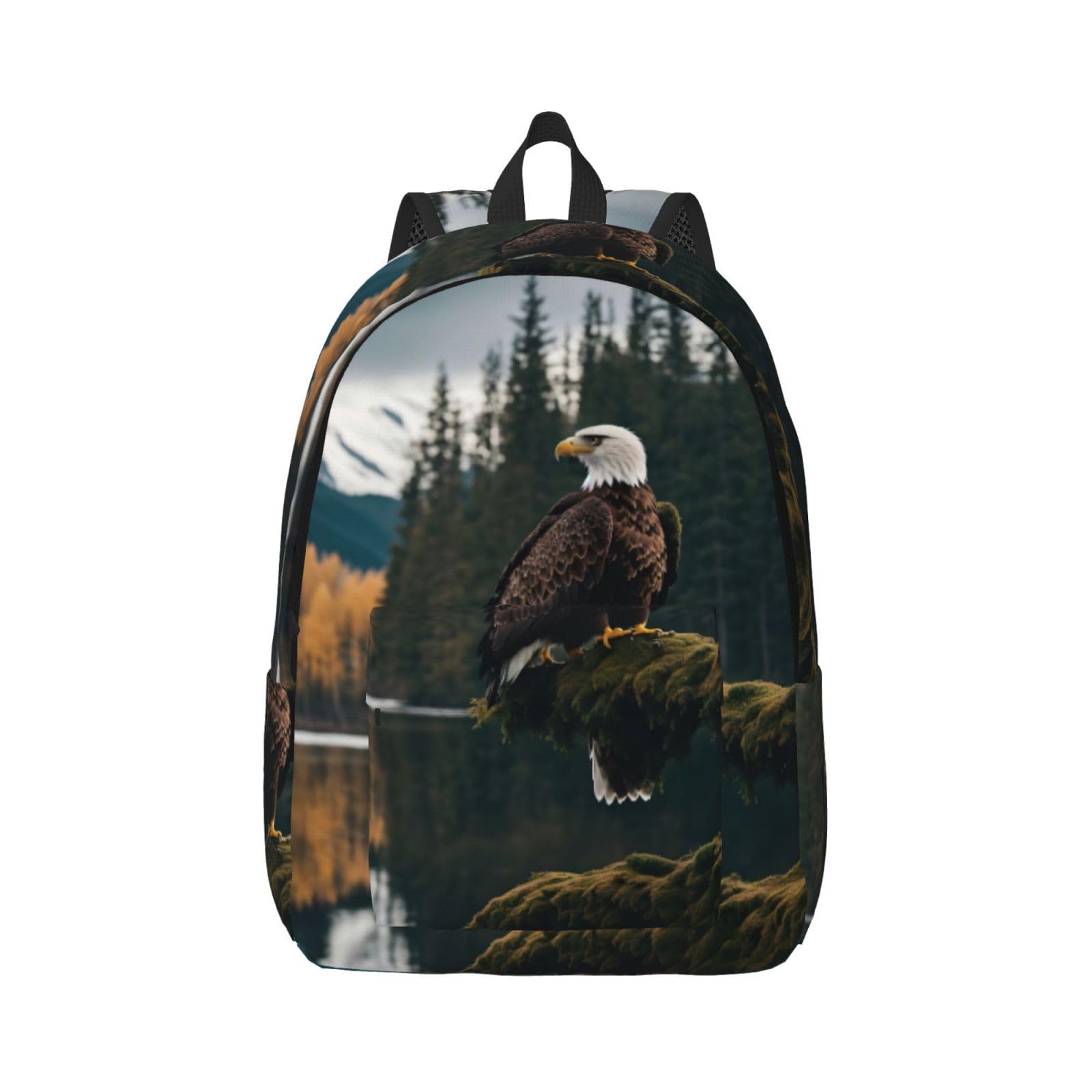 WURTON Robuster Rucksack mit fliegendem Adler-Druck, lässiger Büchertasche, für Herren und Damen, Laptop, leicht, niedlich, Reiserucksack, Blackone, M