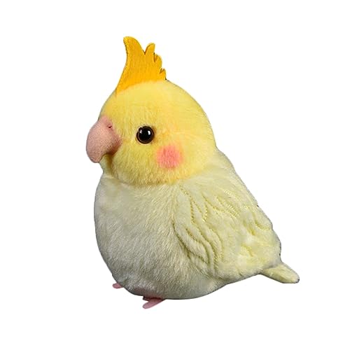 DANAIM Simulation Nymphensittich Papagei Plüschtier, 5 Zoll Gelber Papagei Stofftier Niedlicher Kleiner Vogel Plüschpuppe Geschenke for Kinder Geburtstag Weihnachten(Yellow)