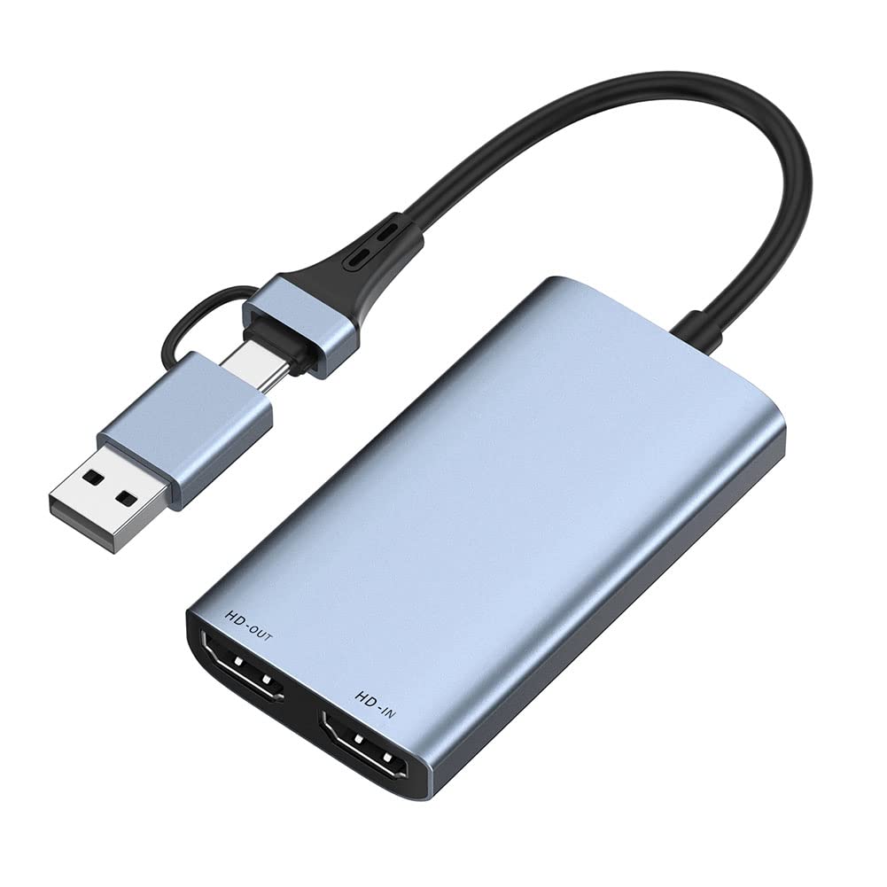 Torribala USB Type-C3.0 2-In-1-Videoaufnahmekarte 4K 60HZ 1080P HD-Videospiel Live-Unterrichtsaufnahme und -Aufnahme mit Loop-Out