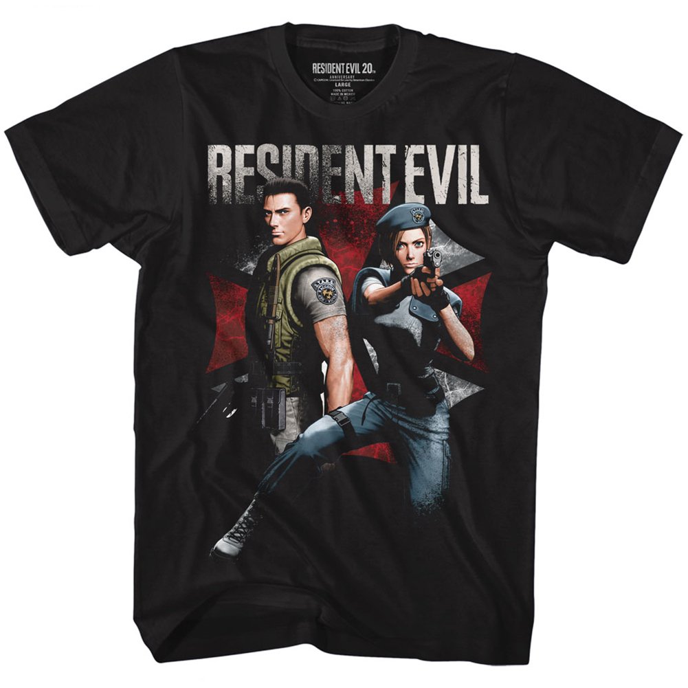 American Classics Unisex-Erwachsene Resident Evil Chris und Jill, kurzärmelig T-Shirt, Blickdicht, schwarz, X-Groß