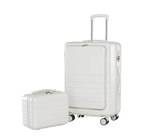 Habrur Rollkoffer Koffer Trolley Gepäck-Koffer-Teileset, Handgepäck-Rollwagen Aus ABS + PC, Langlebiges Reisegepäck Koffer Gepäck Reisekoffer (Color : White, Size : 26+14in)