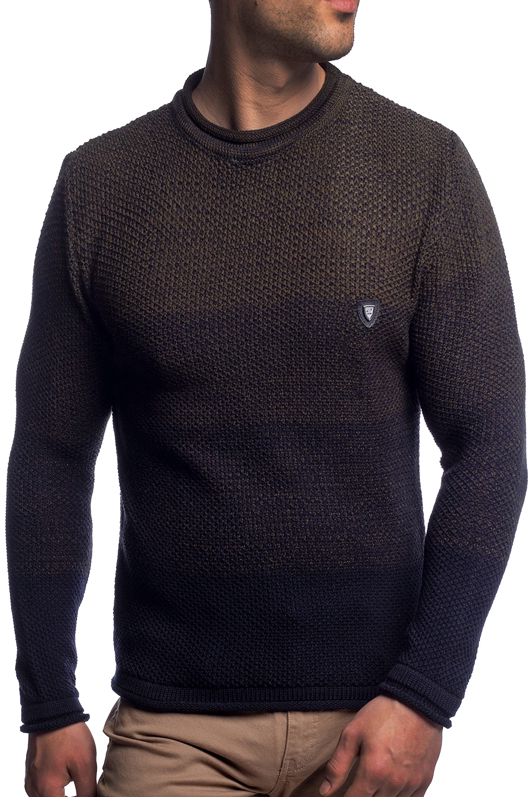 CRSM Karl's People Herren Strickpullover Langarm Rundhalspullover K-113 (3XL, Khaki)