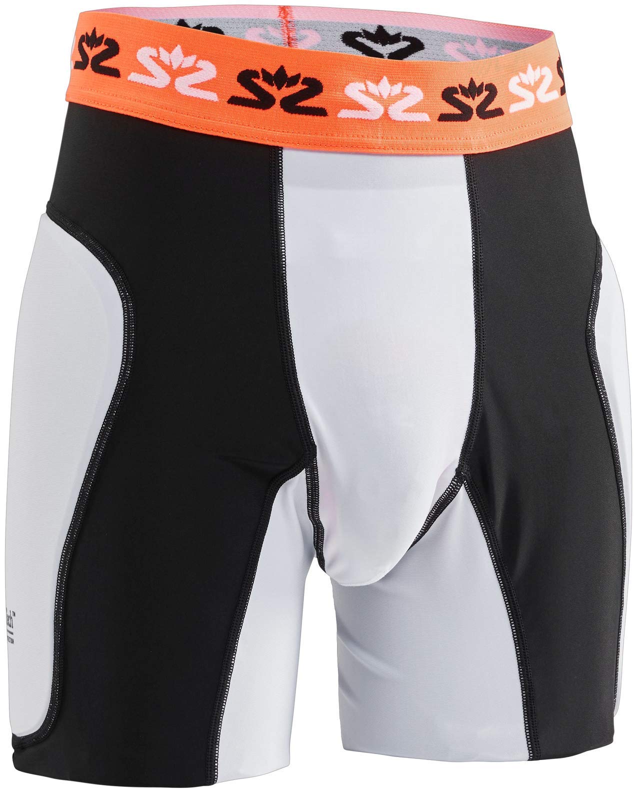 Salming Goalie Protectiv E-Series Shorts mit Tiefschutz für Handball Torhüter weiß/schwarz 1149415-0708 Suspensorium Sackschutz, Größe:XL