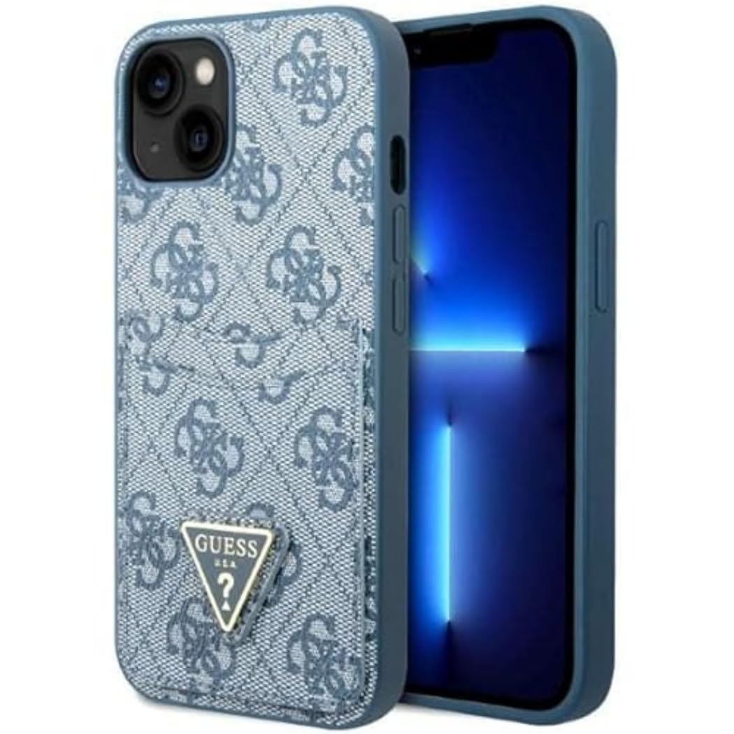 Guess GUHCP13MP4TPB Hülle für iPhone 13 6,1" blau/Blue hardcase 4G Triangle Logo Cardslot