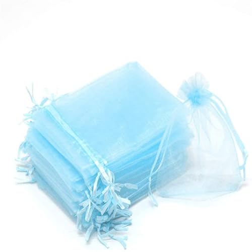 50 Stück schiere transparente Chiffon-Organzabeutel Weihnachten Halloween Hochzeit Geburtstagsfeier Süßigkeiten Geschenkboxen Schmuckverpackungsbeutel-Himmelblau, 15 x 20 cm