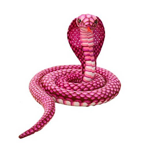 DANAIM Cobra Snake Stofftier Plüschtier Cobra Snake Tierkissen Realistisches Schlangenspielzeug Python Stuff Dolls Geschenke for Kinder Jungen Mädchen(Rose red,Length 240cm)