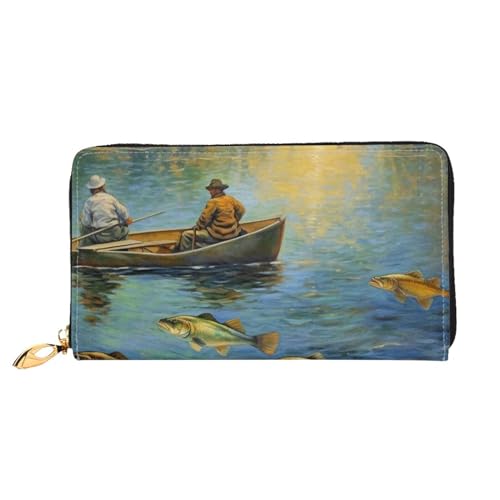 DENMER Loon Birds Ledergeldbörse aus Kunstleder mit metallischem Reißverschluss, geräumiges und stilvolles Accessoire für moderne Frauen, Angeln See Angler, Einheitsgröße, Modern