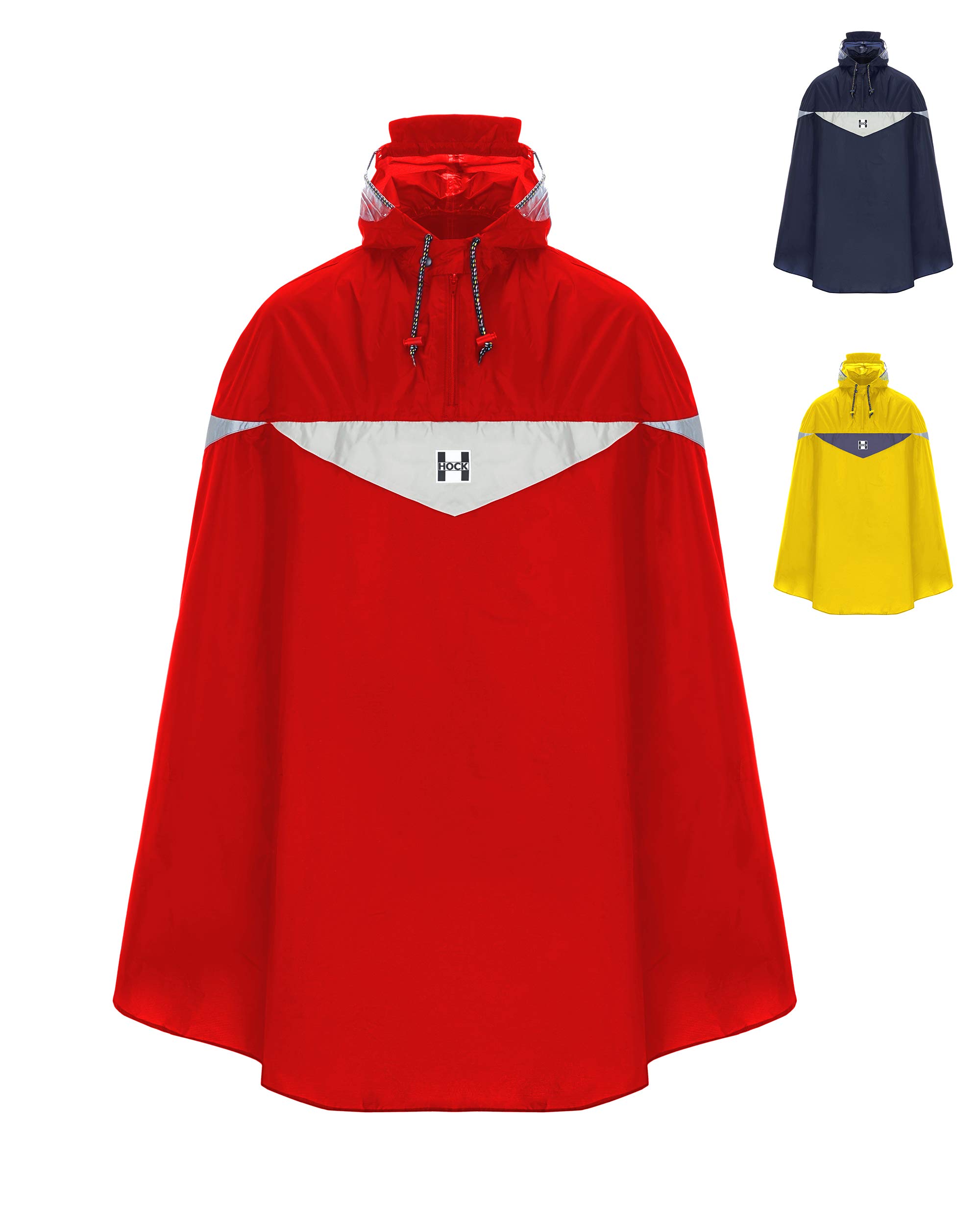 HOCK Premium Fahrrad Regenponcho 'Super Praktiko' mit Lüftung und seitlicher Armöffnung - 100% wasserdichter Fahrradponcho für Herren & Damen (Rot, XL)